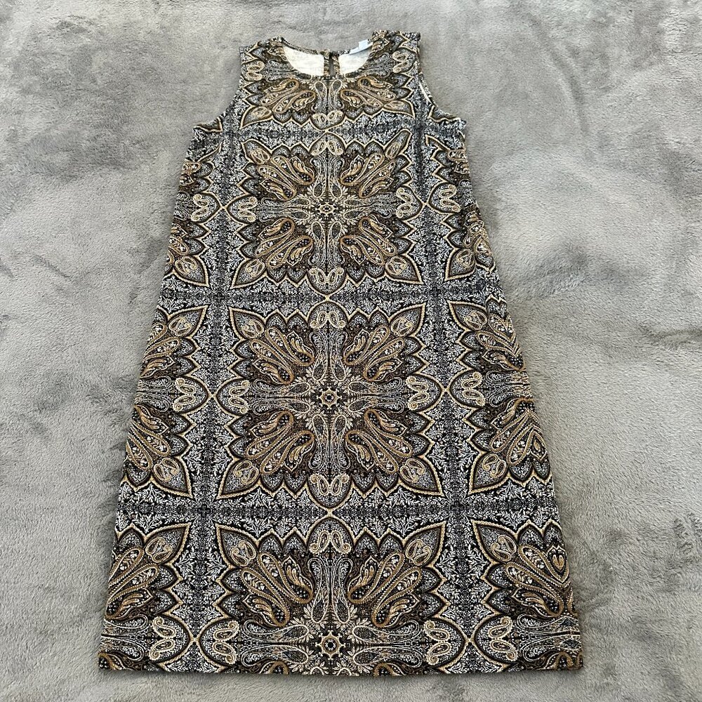 J. Jill Popover Tank Shift Dress Brown Black Paisley Women's XS Extra Small